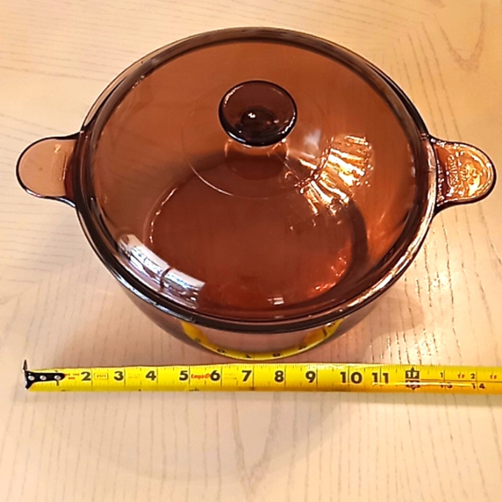 Vintage Corningware VISION/PYREX Amber Glass Round Pot With Lid. 4.5 Liter. USA. - Picture 11 of 14